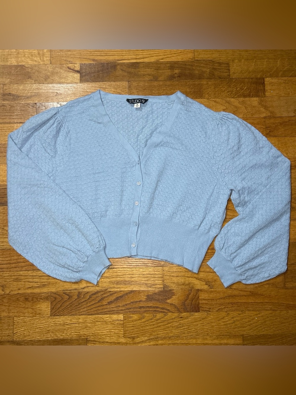 Studio 19 Light Blue Pointelle Knit Balloon Sleeve Cardigan Size XL